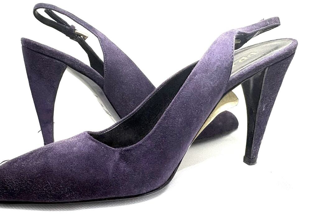 $895 PRADA CALZATURE DONNA INDACO LEATHER SUADE POINTED TOE HEEL SIZE EU 37/US 7